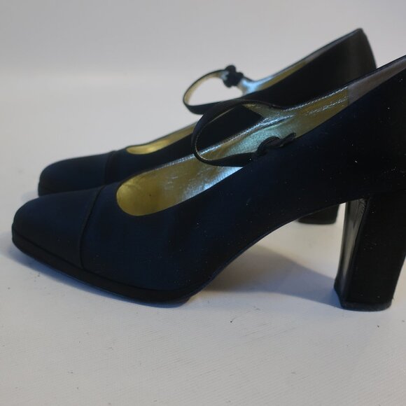 Womens Chanel Black Satin Mini Platform Mary Jane Heels 37.5 US/7 - Picture 11 of 15